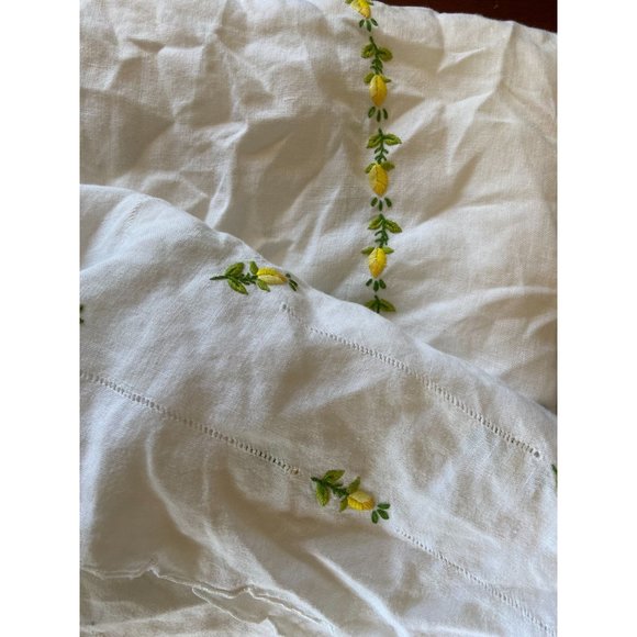 Linen Embroidered White Tablecloth 65” x  52.5” - Picture 1 of 6